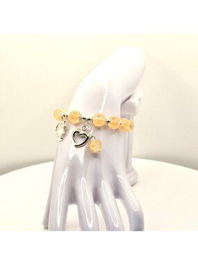 Yellow Beaded Bracelet With Silver Heart And Moon Charms - Women's Jewelry